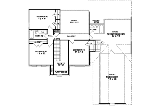 Floor Plan - Upper Floor for European House Plan #81-909 - 4 bed, 3.5 bath