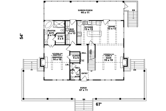 Floor Plan - Main Floor for Southern House Plan #81-730 - 3 bed, 2.5 bath