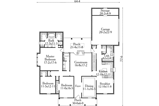 Floor Plan - Main Floor for Southern House Plan #406-149 - 3 bed, 2.5 bath