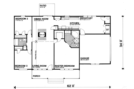 Floor Plan - Main Floor for Farmhouse House Plan #30-378 - 3 bed, 2 bath