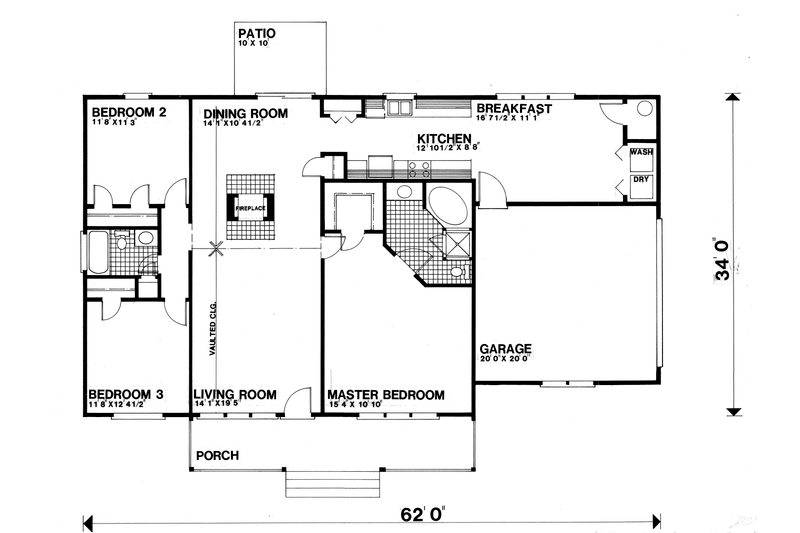 Home Plan - Floor Plan - Main Floor for Farmhouse House Plan #30-378 - 3 bed, 2 bath