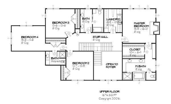 Country style house plan, Farmhouse design, upper level floor plan