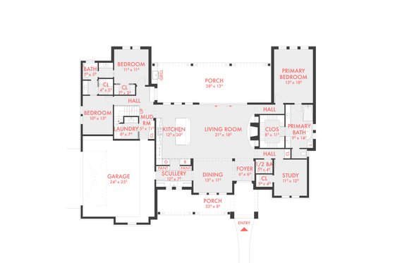 Floor Plan - Main Floor for Farmhouse House Plan #80-228 - 4 bed, 2.5 bath