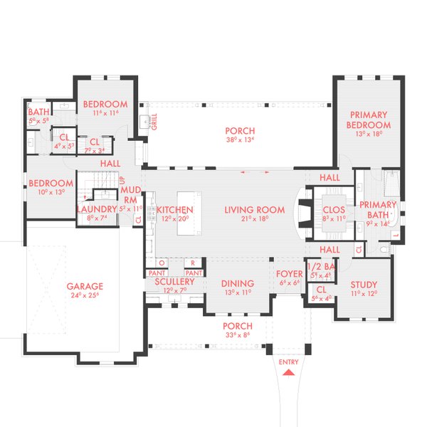 Farmhouse Floor Plan - Main Floor Plan #80-228