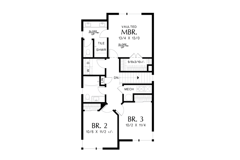 House Blueprint - Floor Plan - Upper Floor for Contemporary House Plan #48-1075 - 3 bed, 2.5 bath