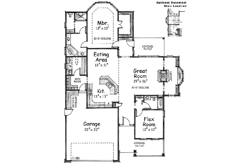 Dream House Plan - Floor Plan - Main Floor for Country House Plan #20-1377 - 2 bed, 2 bath