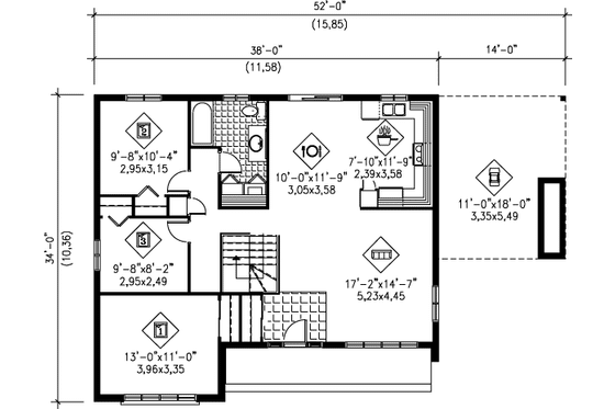 Floor Plan - Main Floor for Ranch House Plan #25-1197 - 3 bed, 1 bath