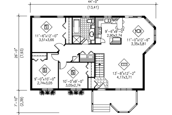 Floor Plan - Main Floor for Traditional House Plan #25-174 - 3 bed, 1 bath
