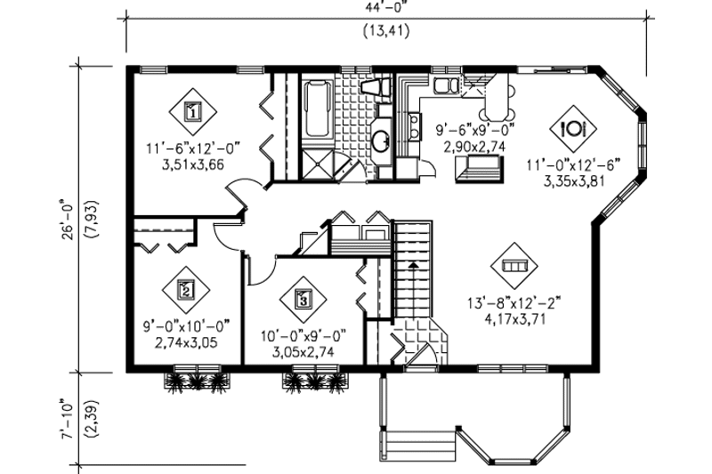 Dream House Plan - Floor Plan - Main Floor for Traditional House Plan #25-174 - 3 bed, 1 bath