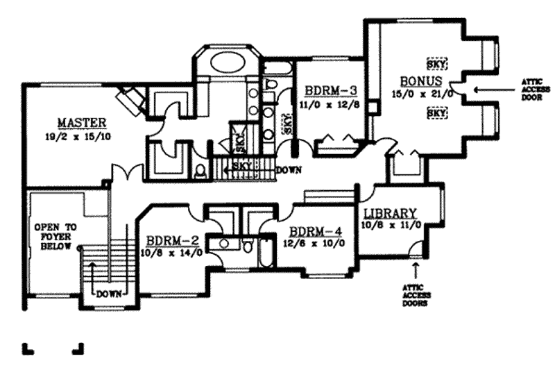 House Blueprint - Floor Plan - Upper Floor for European House Plan #97-214 - 4 bed, 3.5 bath