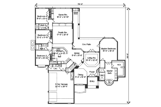 Floor Plan - Main Floor for Mediterranean House Plan #135-153 - 4 bed, 3 bath