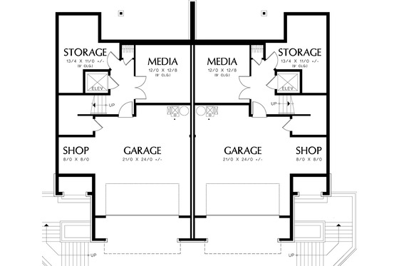 Lower level floor plan - 2800 square foot Modern Duplex