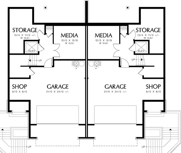 Architectural House Design - Lower level floor plan - 2800 square foot Modern Duplex