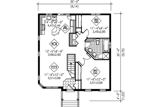 Floor Plan - Main Floor for Traditional House Plan #25-182 - 2 bed, 1 bath