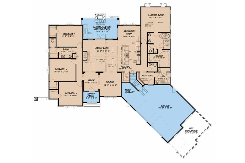 Dream House Plan - Floor Plan - Main Floor for Country House Plan #17-3371 - 4 bed, 2.5 bath