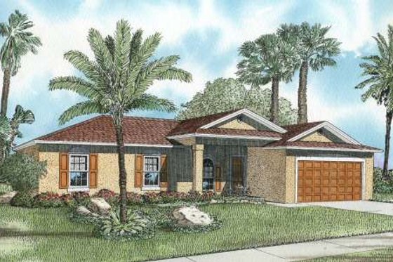 Exterior - Front Elevation for Mediterranean House Plan #420-107 - 3 bed, 2 bath