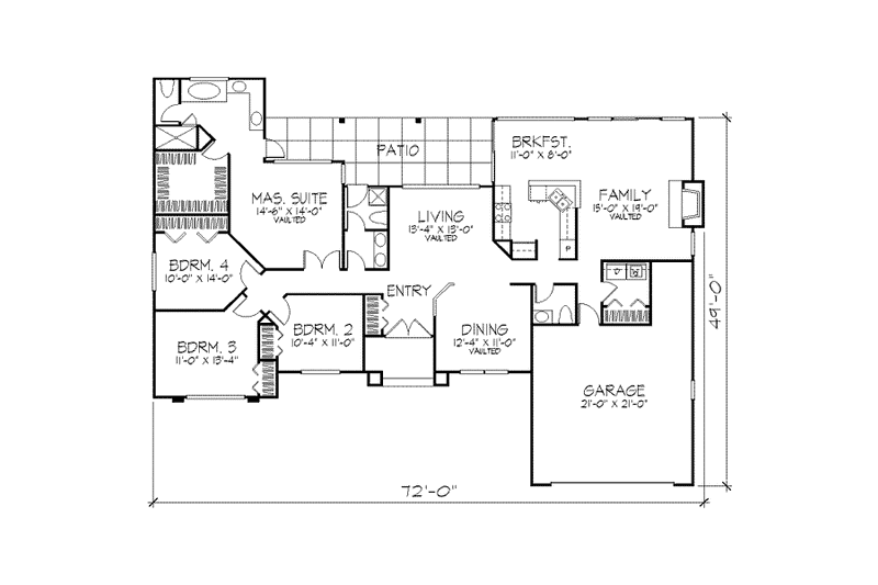 Architectural House Design - Floor Plan - Main Floor for Mediterranean House Plan #320-141 - 4 bed, 2.5 bath