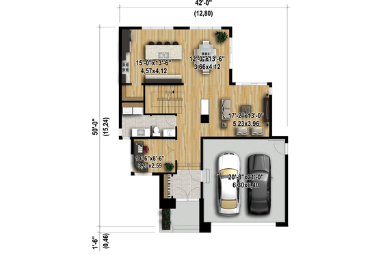 Floor Plan - Main Floor 1 for Modern House Plan #25-4415 - 3 bed, 2.5 bath