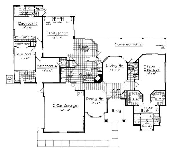 Mediterranean Style House Plan - 4 Beds 3.5 Baths 2441 Sq/Ft Plan #417 ...