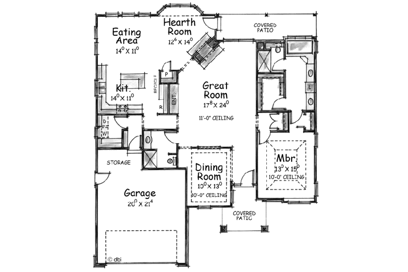 Dream House Plan - Floor Plan - Main Floor for Traditional House Plan #20-1378 - 1 bed, 2 bath