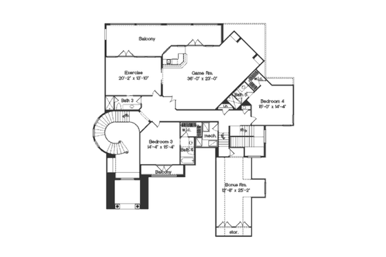 Floor Plan - Upper Floor for European House Plan #135-203 - 6 bed, 5.5 bath