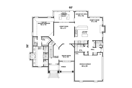 Floor Plan - Main Floor for Traditional House Plan #81-308 - 4 bed, 3.5 bath
