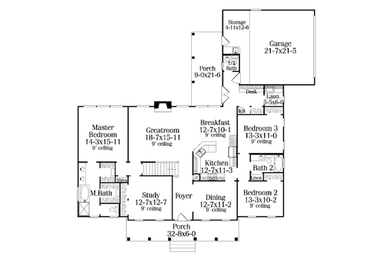 Floor Plan - Main Floor 1 for Southern House Plan #406-110 - 5 bed, 3.5 bath
