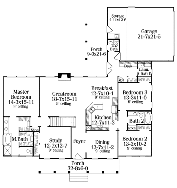 Home Plan - Southern Floor Plan - Main Floor Plan #406-110