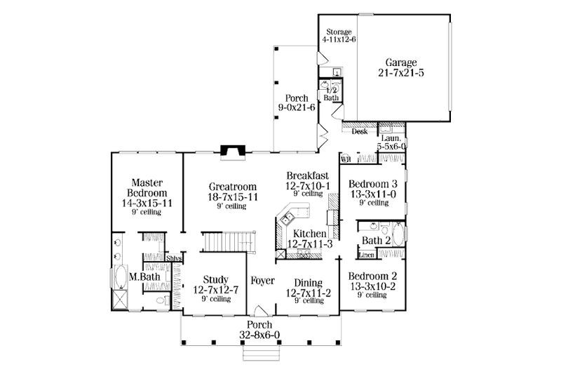 Dream House Plan - Floor Plan - Main Floor 1 for Southern House Plan #406-110 - 5 bed, 3.5 bath