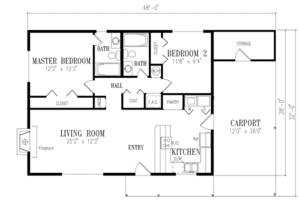 Floor Plan - Main Floor for Ranch House Plan #1-141 - 2 bed, 2 bath