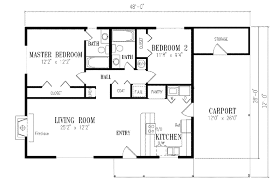 Floor Plan - Main Floor for Ranch House Plan #1-141 - 2 bed, 2 bath