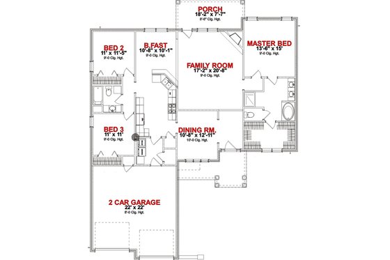 Floor Plan - Main Floor for European House Plan #63-257 - 3 bed, 2 bath