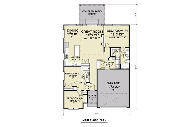 House Design - Floor Plan - Main Floor for Farmhouse House Plan #1070-205 - 3 bed, 2 bath