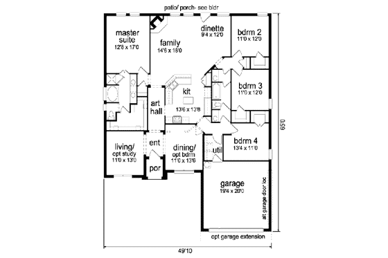 Floor Plan - Main Floor for Traditional House Plan #84-366 - 4 bed, 2 bath