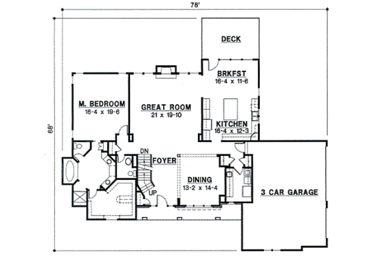 Floor Plan - Main Floor for European House Plan #67-736 - 4 bed, 3 bath