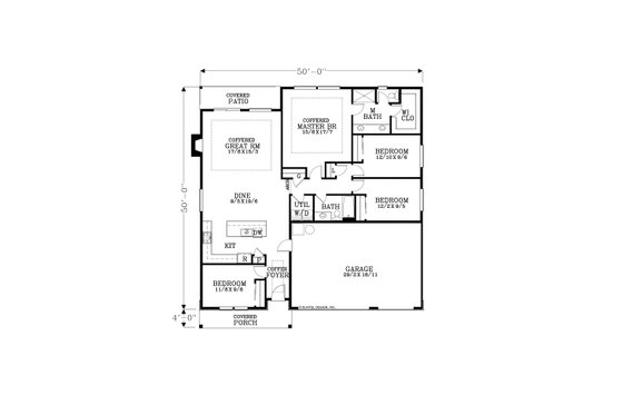 Floor Plan - Main Floor for Craftsman House Plan #53-735 - 4 bed, 2 bath