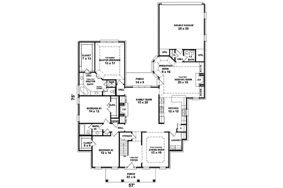 Floor Plan - Main Floor for Colonial House Plan #81-610 - 3 bed, 2.5 bath