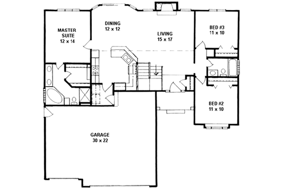 Floor Plan - Main Floor for Ranch House Plan #58-164 - 3 bed, 2 bath