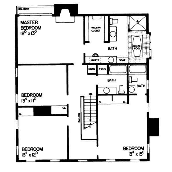 Architectural House Design - Colonial Floor Plan - Upper Floor Plan #72-370