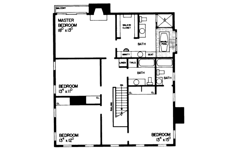Home Plan - Floor Plan - Upper Floor for Colonial House Plan #72-370 - 4 bed, 3.5 bath