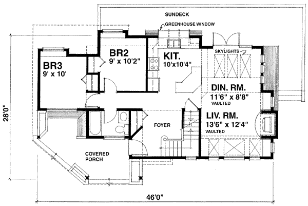 Contemporary Style House Plan - 3 Beds 2 Baths 1235 Sq/Ft Plan #118-101
