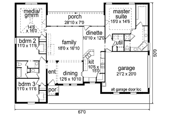 Floor Plan - Main Floor for Traditional House Plan #84-478 - 3 bed, 2 bath