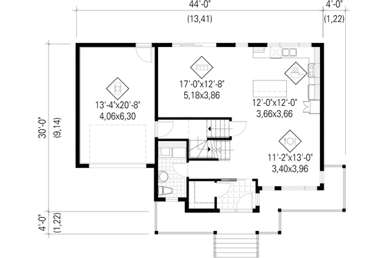 Floor Plan - Main Floor for Contemporary House Plan #25-4373 - 3 bed, 1 bath