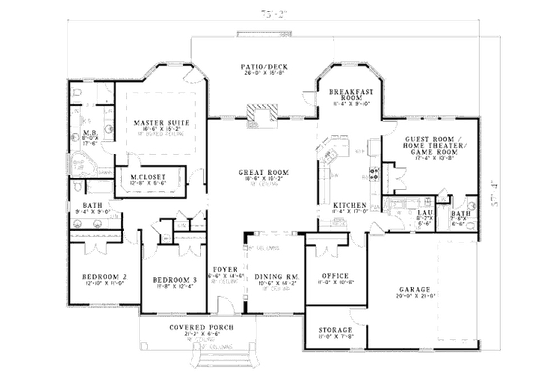 Floor Plan - Main Floor for Southern House Plan #17-617 - 4 bed, 3 bath