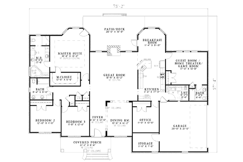 Home Plan - Floor Plan - Main Floor for Southern House Plan #17-617 - 4 bed, 3 bath