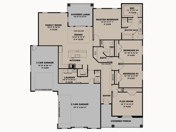 House Blueprint - Floor Plan - Main Floor for Contemporary House Plan #1111-49 - 4 bed, 2.5 bath