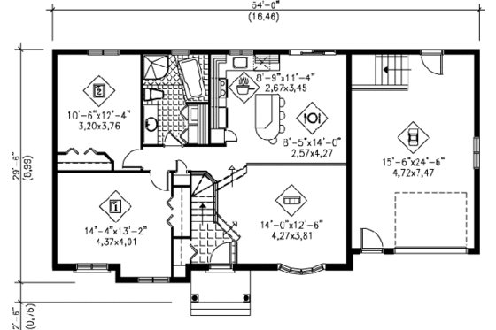 Floor Plan - Main Floor for Traditional House Plan #25-4088 - 2 bed, 1 bath