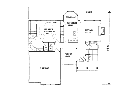 Floor Plan - Main Floor for Southern House Plan #129-141 - 3 bed, 2.5 bath