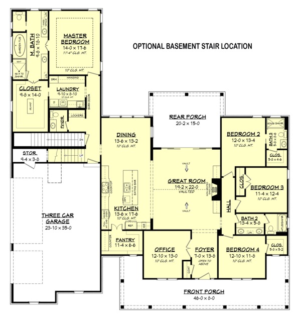 Architectural House Design - Optional Basement Stair Placement