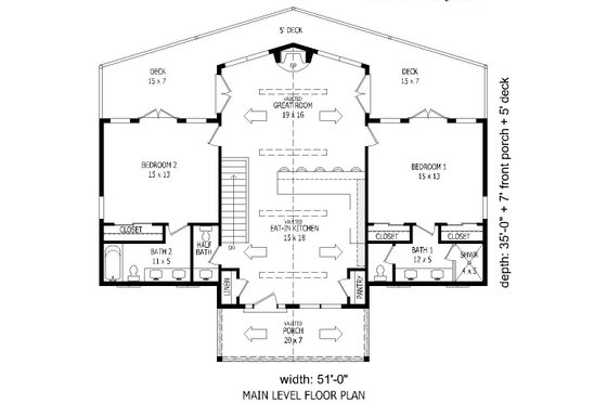 Floor Plan - Main Floor for Adobe / Southwestern House Plan #932-119 - 4 bed, 3.5 bath
